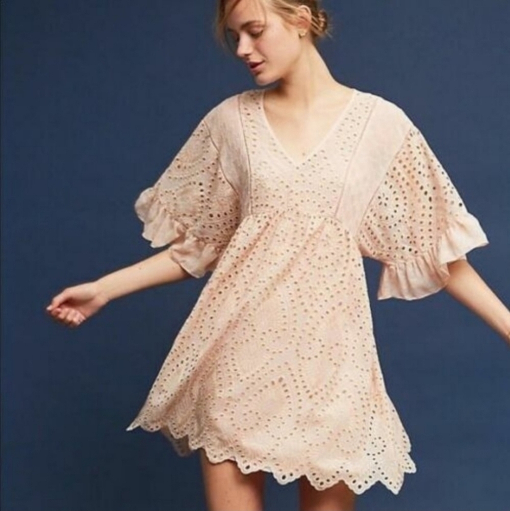 Akemi + Kin Anthropologie Brooke sheer eyelet babydoll swing dress